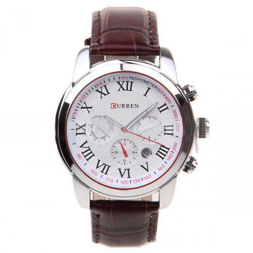 Curren Men's Chronograph with Leather Band (White 4.5cm Dial) - Roman - CUR080