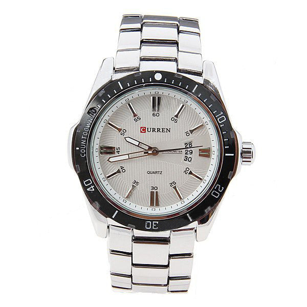 Curren Quartz Men's Stainless Steel Watch with Black Accent  (White 5.2cm Dial) - CUR095