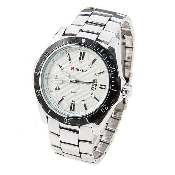 Curren Quartz Men's Stainless Steel Watch with Black Accent  (White 5.2cm Dial) - CUR095